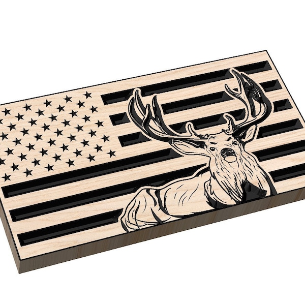 Deer American Flag SVG, Hunting, Outdoors, Archery, Veteran, USA, Mule, Vector, Laser Engraving, CNC, Cricut, Glowforge