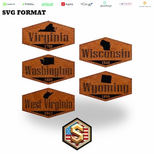 Virginia Washington West Virginia Wisconsin Wyoming State Hat Patch SVG Bundle Hexagon Leather Template Laser Cut File Glowforge Ready
