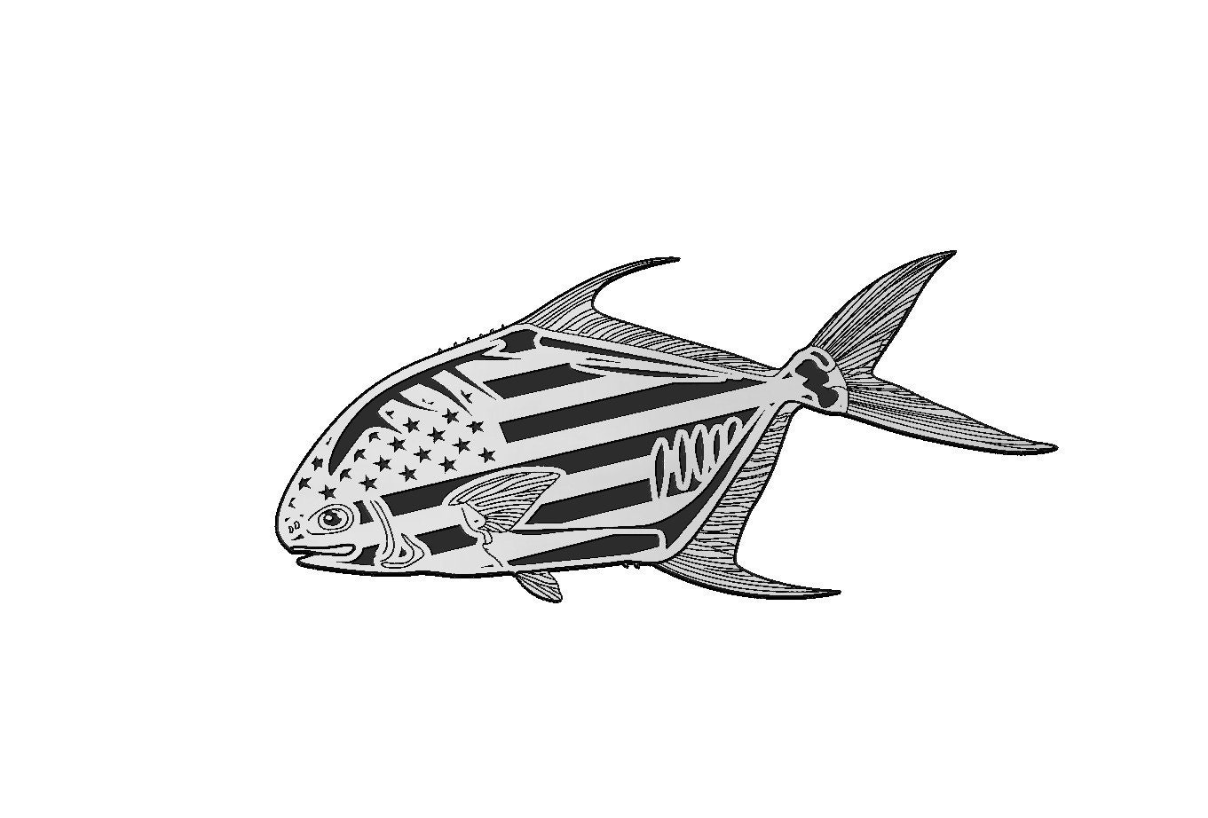 Permit Fish American Flag SVG, USA, Deep Sea Fishing, Ocean, Patriot, Old Glory, Vector, Laser Engraving, CNC, Cricut, Glowforge