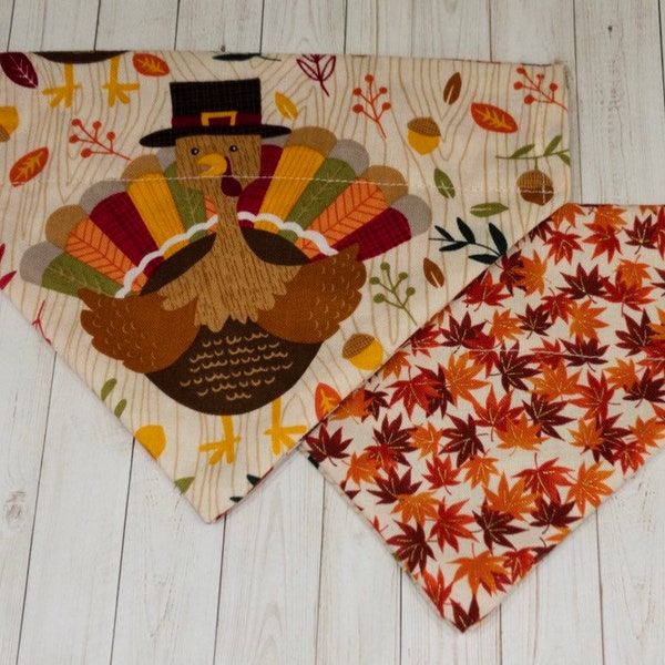 Colourful Thanksgiving Turkey Dog Bandana - Fall Pet Slide On Collar Scarf - Autumn Leaves Pet Neckerchief