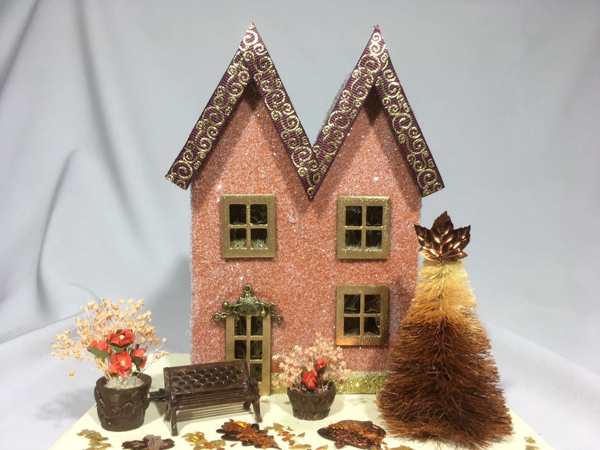 Thanksgiving Glitter House Autumn Putz House Rust And Brown
