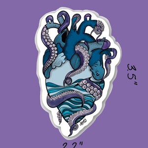 Octo-heart sticker/ octopus heart/ ocean heart sticker/ sticker/ laptop sticker/ vinyl sticker /weatherproof sticker image 4