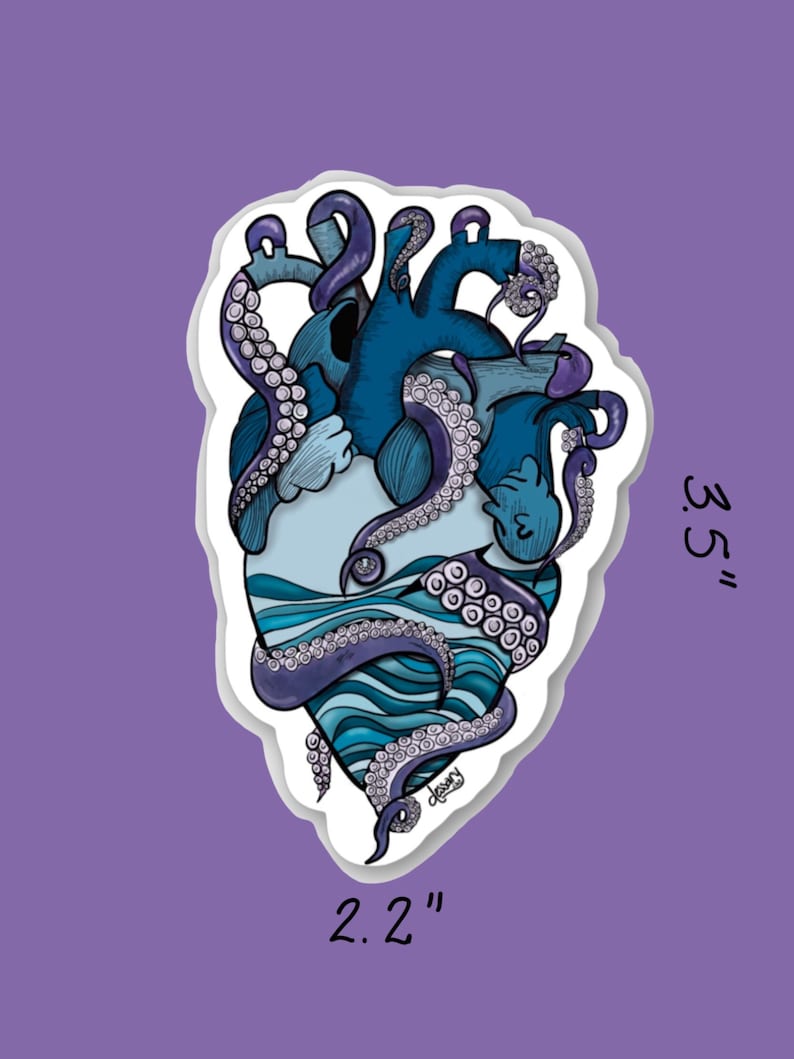 Octo-heart sticker/ octopus heart/ ocean heart sticker/ sticker/ laptop sticker/ vinyl sticker /weatherproof sticker image 4