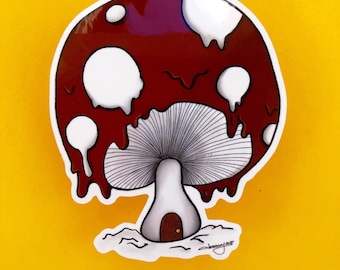 Mellow Mushroom sticker / mushroom sticker / glossy sticker/ laptop sticker/ vinyl sticker / melting mushroom sticker / weatherproof sticker