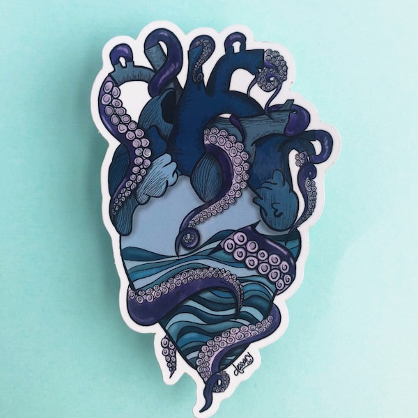 Octo-heart sticker/ octopus heart/ ocean heart sticker/ sticker/ laptop sticker/ vinyl sticker /weatherproof sticker