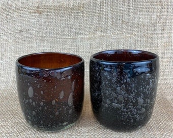 Set Of 10 Brown Glass Votive Holders With Wood Tray - Rustic Centerpiece For Candles