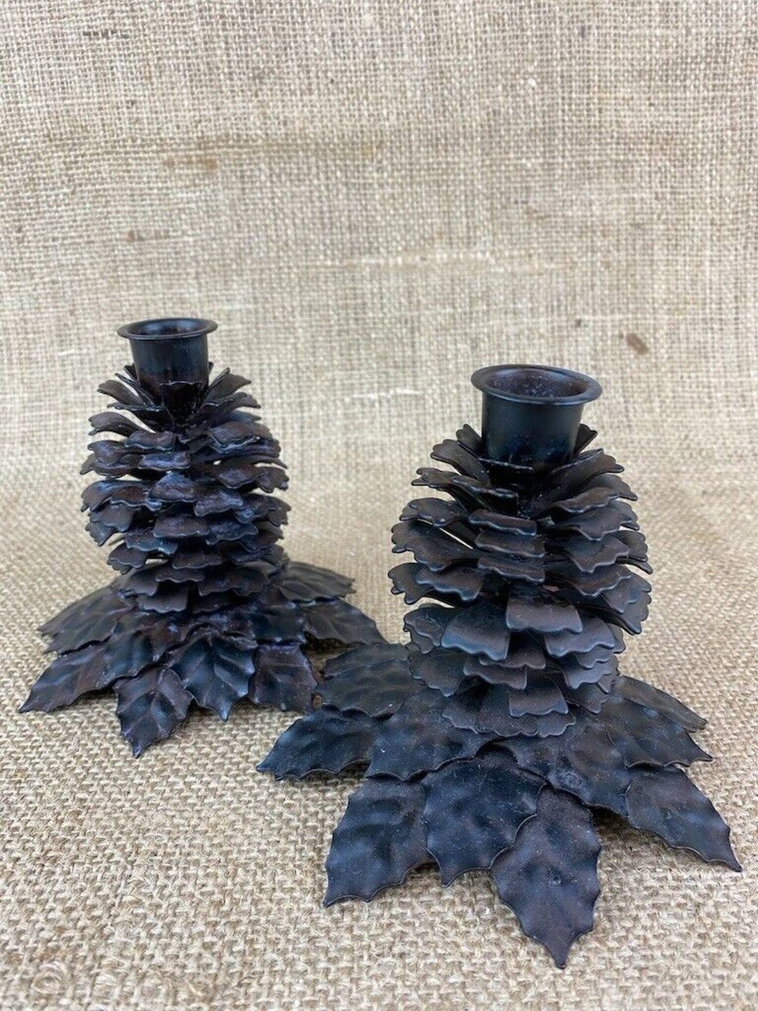 Crate and Barrel Metal Pinecone Candleholder Set of 2 Etsy