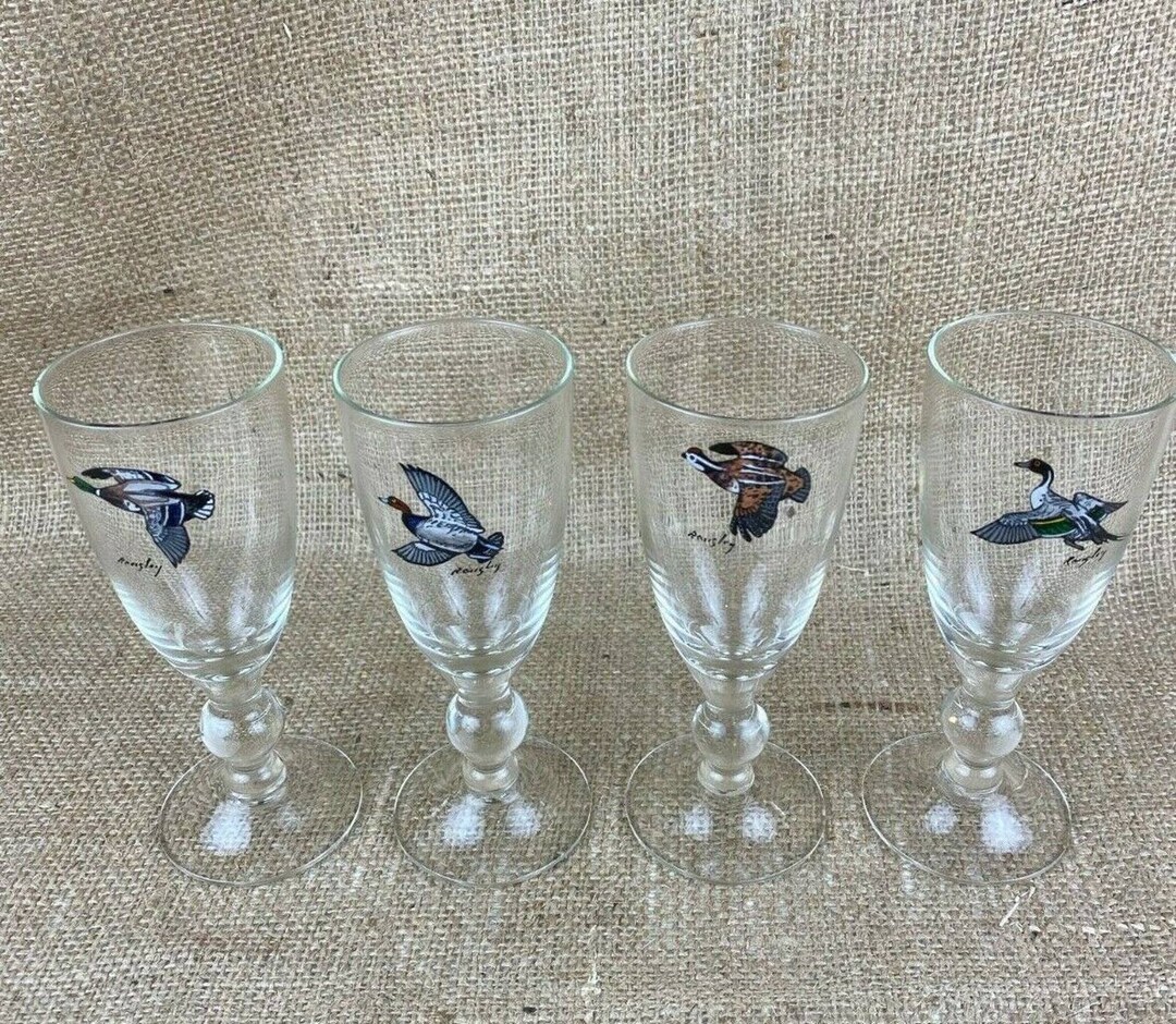 Ransley Hand Painted Aperitif Drinking Glasses With Ducks in Flight Etsy