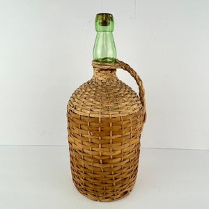 Vintage Demijohn Woven Rattan Wicker Covered Bottle Handle Blob Top