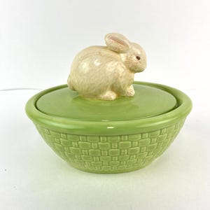 Vintage Hallmark Ceramic Candy Dish With Bunny Topped Lid