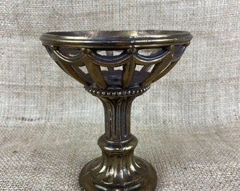 Small Decorative Cast Metal Brass Colored Architectural Pedestal Candle Holder