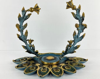 Vintage Menorah Zel Zion Made in Israel Bronze Brass Floral Wreath