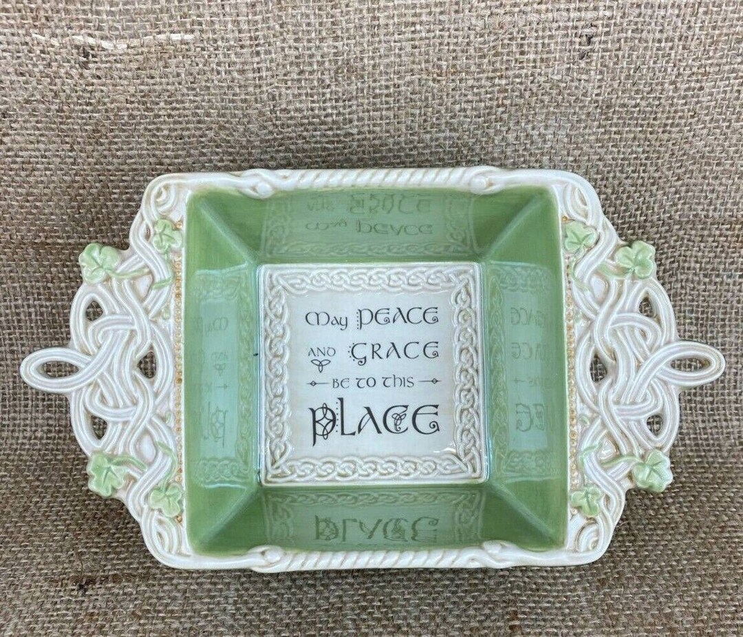 Celtic Traditions by Grasslands Road Square Bowl Embossed Green & Cream