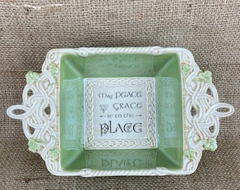 Celtic Traditions by Grasslands Road Square Bowl Embossed Green & Cream