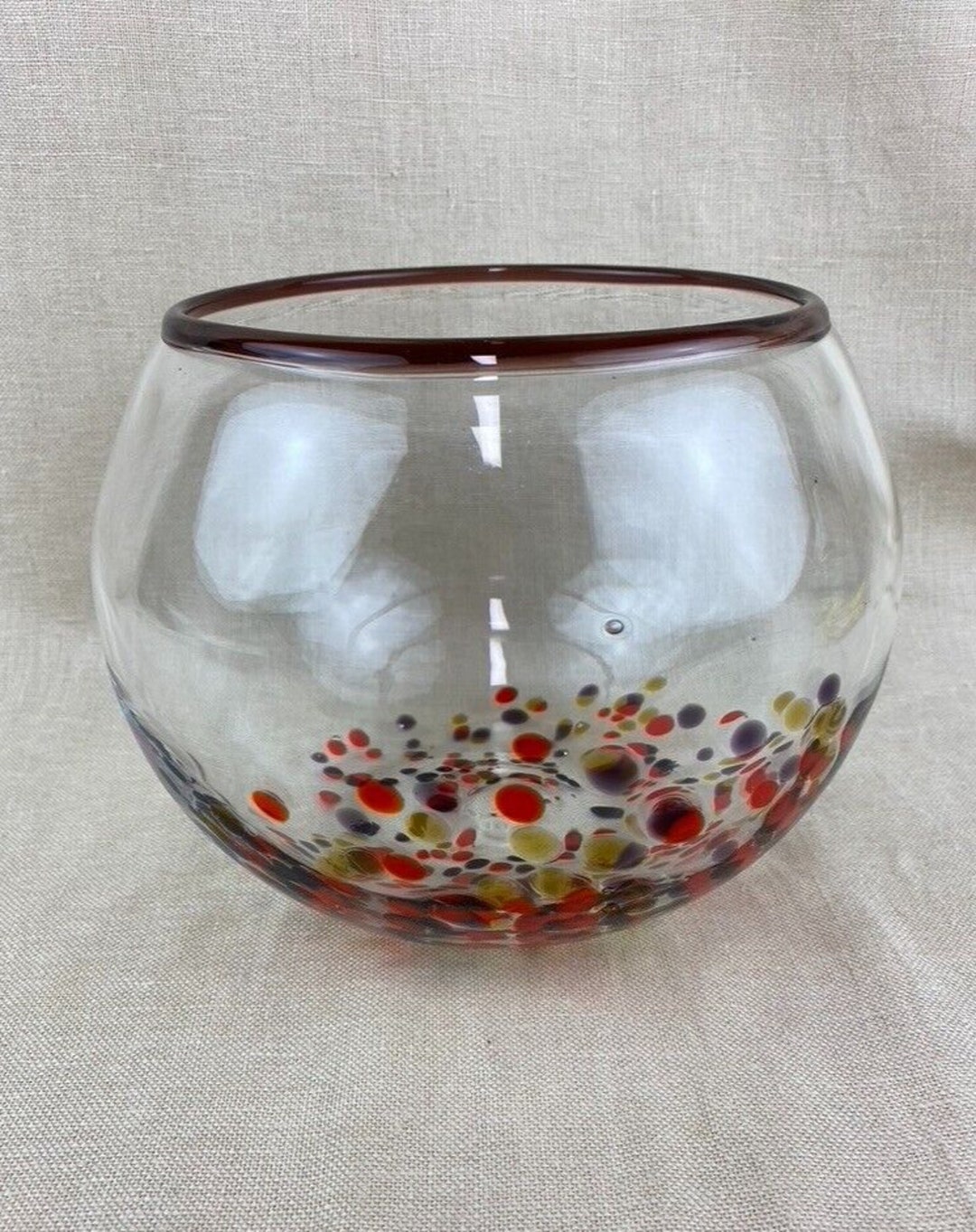 Handblown Confetti Glass Fish Bowl Multicolor Etsy