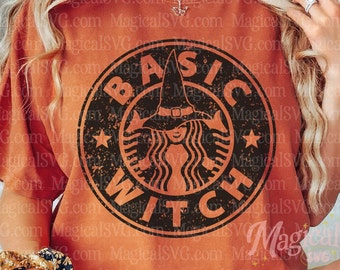 Logotipo básico de Starbies de bruja Halloween SVG, Archivo de corte SVG de bruja básica, SVG amante del café, Bruja básica png