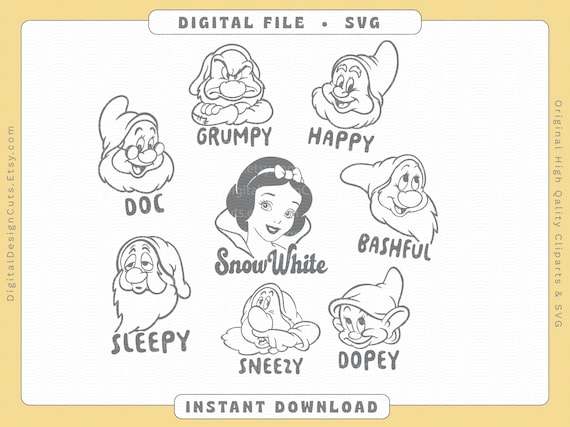 Seven Dwarfs SVG, Snow White and Seven Dwarfs Matching SVG Cutting