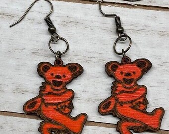 Grateful Dead Dancing Bears Dangle Wooden Earrings