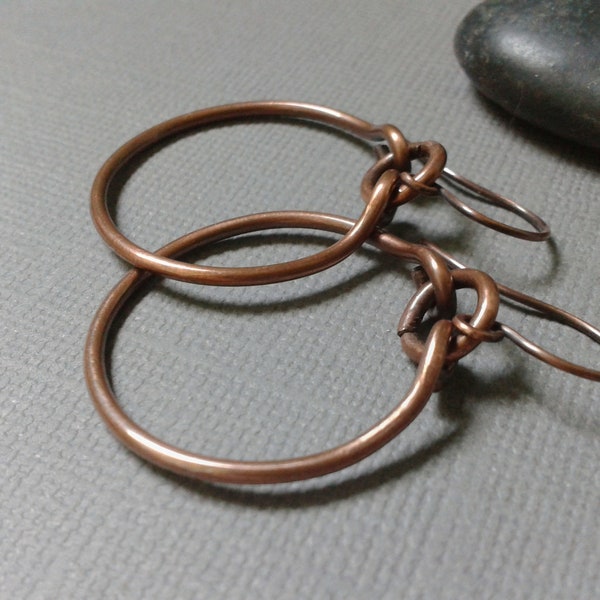 Small oxidized copper hoop earrings