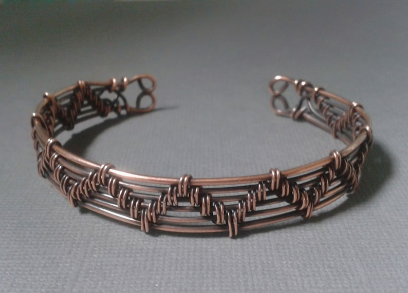 unisex cuff bracelet Copper bracelet wrapped wire copper wire woven 7 year anniversary gift oxidized copper bracelet