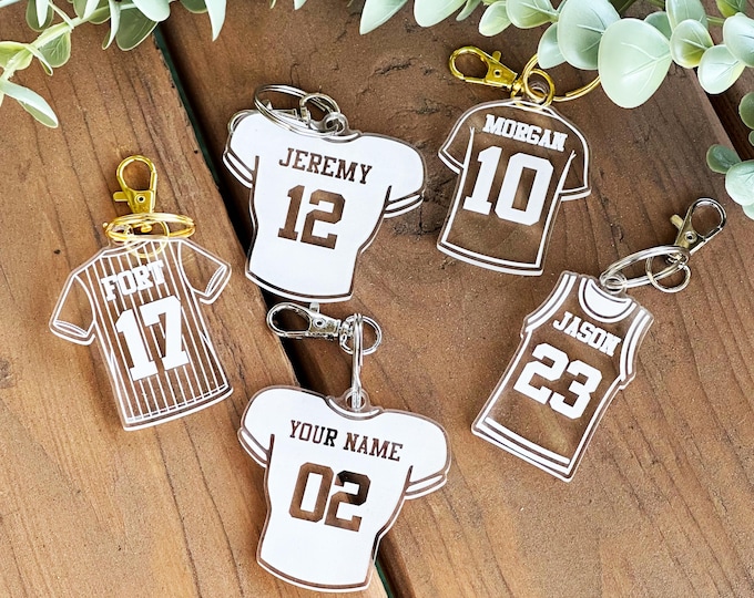 Personalized Sports Jersey Keychain | Custom Name & Number, Acrylic Keyring