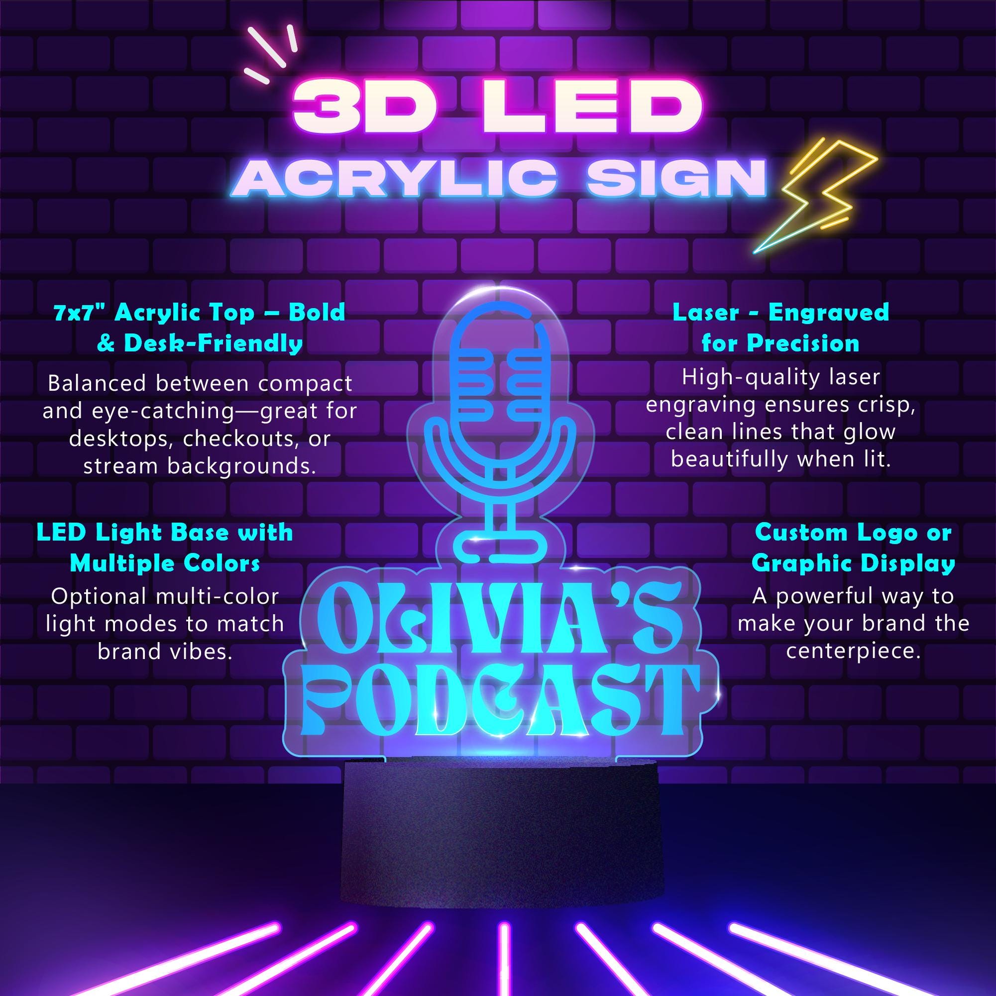 Custom LED Logo Sign | Engraved Acrylic Plate, Color Changing - Etsy