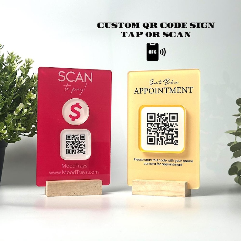 Modern Acrylic QR Code Sign - NFC Tappable, 3D Raised Effect - Etsy