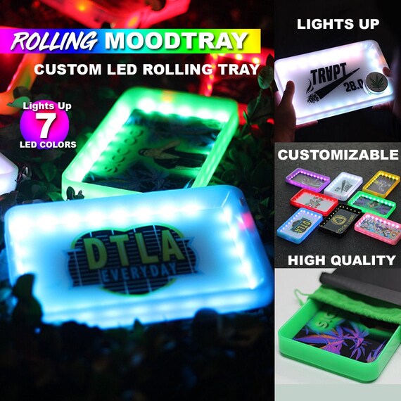 (BUNDLE) Custom LED Rolling Mood Tray Set with Ash Tray and Jar