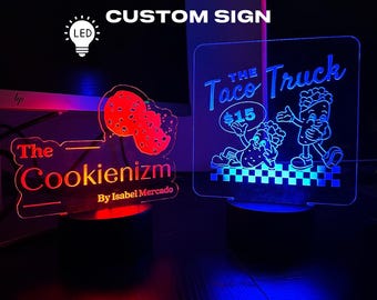 Custom LED Logo Sign for Small Business | Personalized Light-Up Logo Plate | Laser Engraved LED Lamp for Computer Desk | Glow Logo for Decor