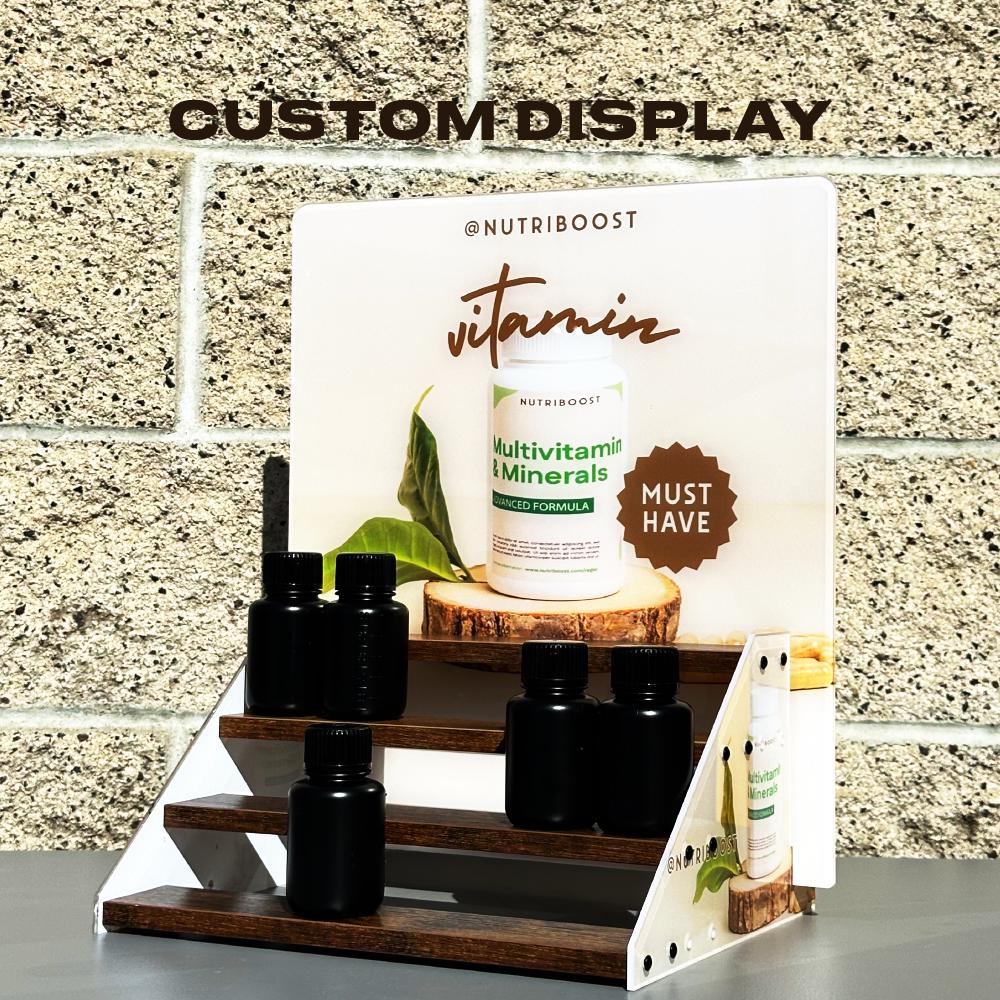 Custom Vendor Booth Display | Retail Riser for Craft Fair & Pop-Up Shops | Small Business Product Stand – Branded Logo Sign with Wood Shelf