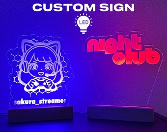 Custom LED Logo Sign | Acrylic Light-Up Display with Wooden Base