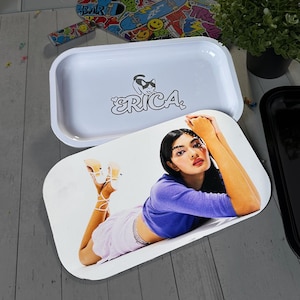 Custom Photo Tin Tray with Magnetic Lid | Personalized Rolling Tray 10.6"x6.3"