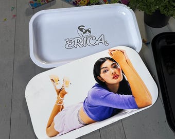 Custom Photo Tin Tray with Magnetic Lid | Personalized Rolling Tray 10.6"x6.3"