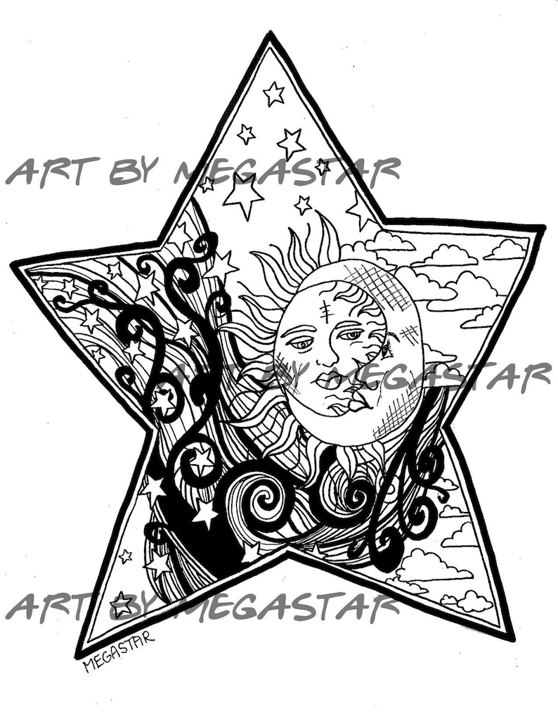 Download Printable Coloring Book Page Celestial Coloring | Etsy