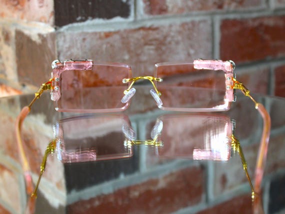 Pink Rectangle Rhinestone Sunglasses - Y2K Gem Sunglass - Etsy display picture 2