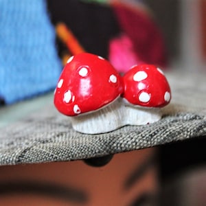 Cute Mushroom Hat Brim Pin - Amanita Figurine Pin for Hat Brims - Cool Mushrooms Pins - Mini Red and White Mushroom Pins