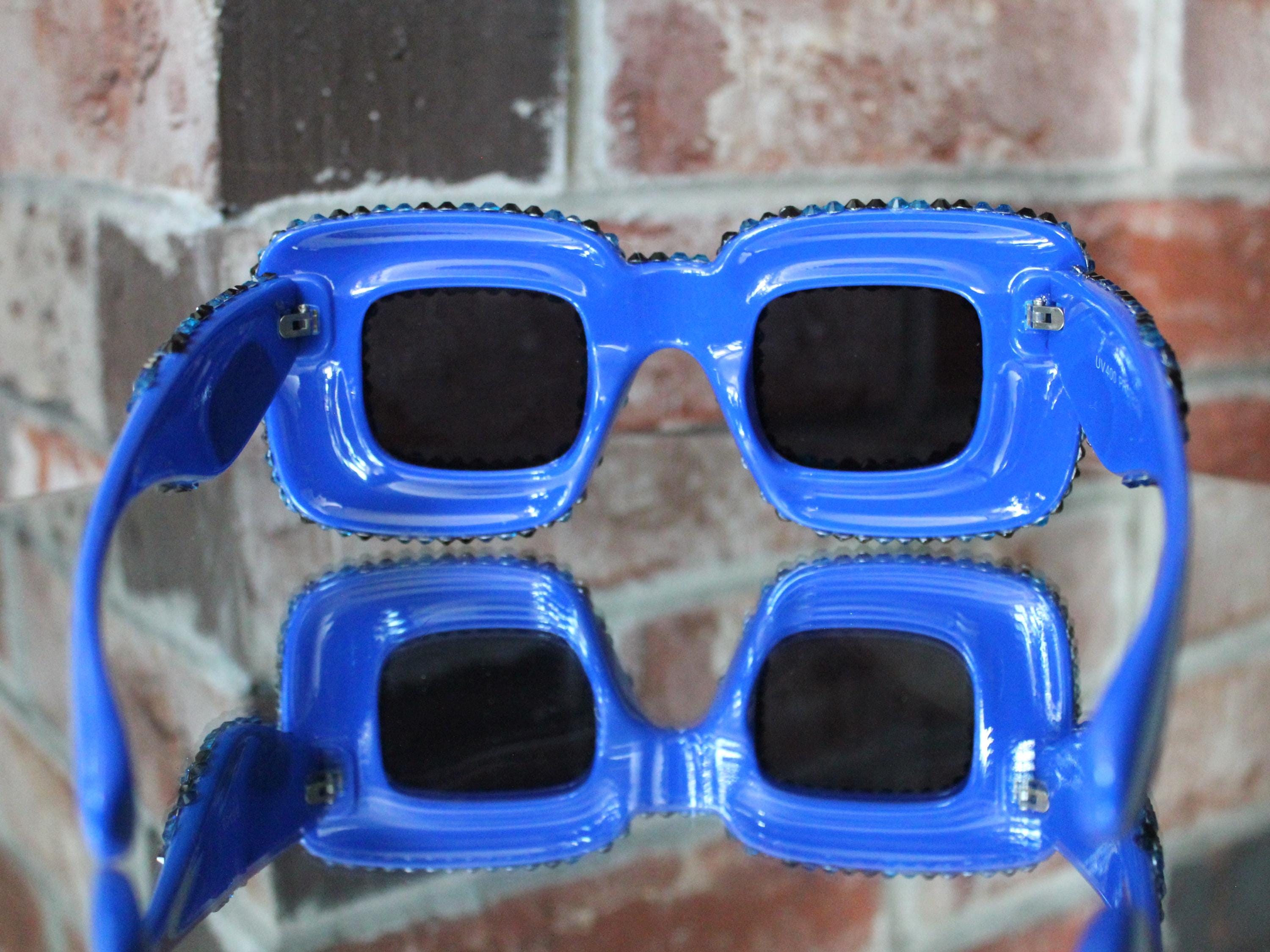 Puffy bubble Blue Square Sunglasses super fun stylish trendy Bold Blue Square Frame Sunglasses – Retro-Inspired with  main image 3