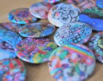 10er Pack zufällige Grab Bag Assorted Buttons - Button Pin - Kunst Abzeichen - Verschiedene coole Pins - Süßes Psychedelic Artsy Abzeichen