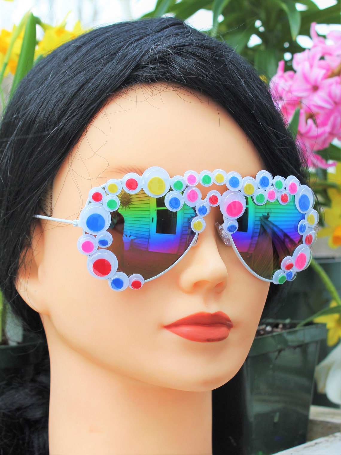 Rainbow Googly Eye Bedazzled Adult Rave Gafas de sol Extraño Etsy
