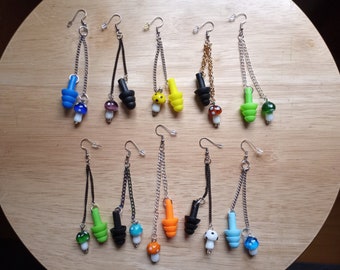 Mushroom Earplug Earrings - Earring with Ear Plugs & Glass Mushrooms - Bass Festival Jewelry - Multipurpose Hearing Protection - Misophonia