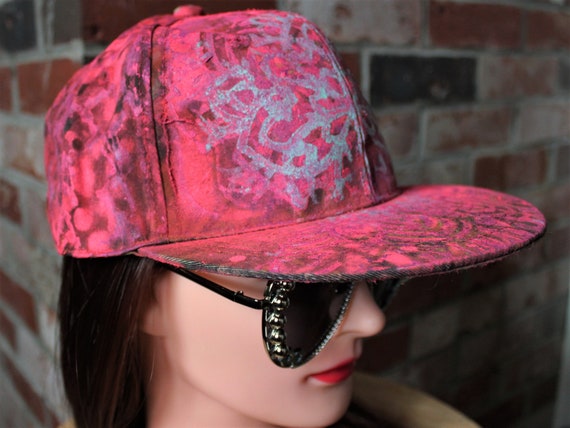 Bright Neon Pink Hat Hand Painted Pink 