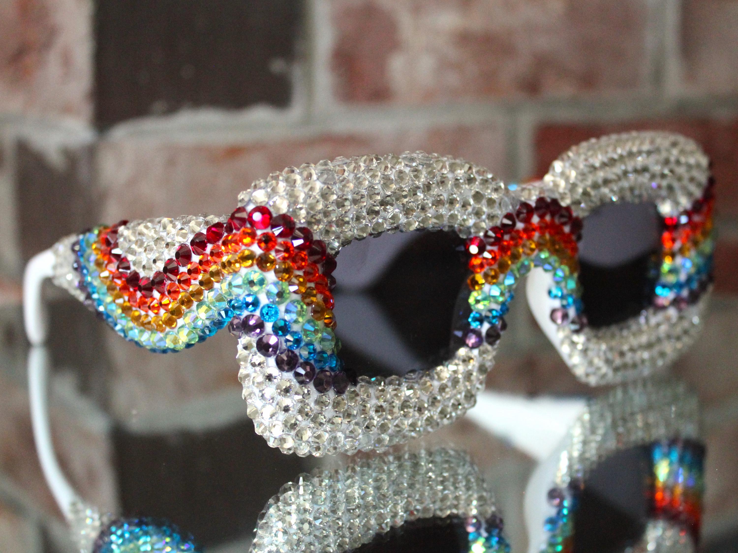 CRYSTAL QUEER - Oversized Puffy Square Sunglasses W Rainbow 
