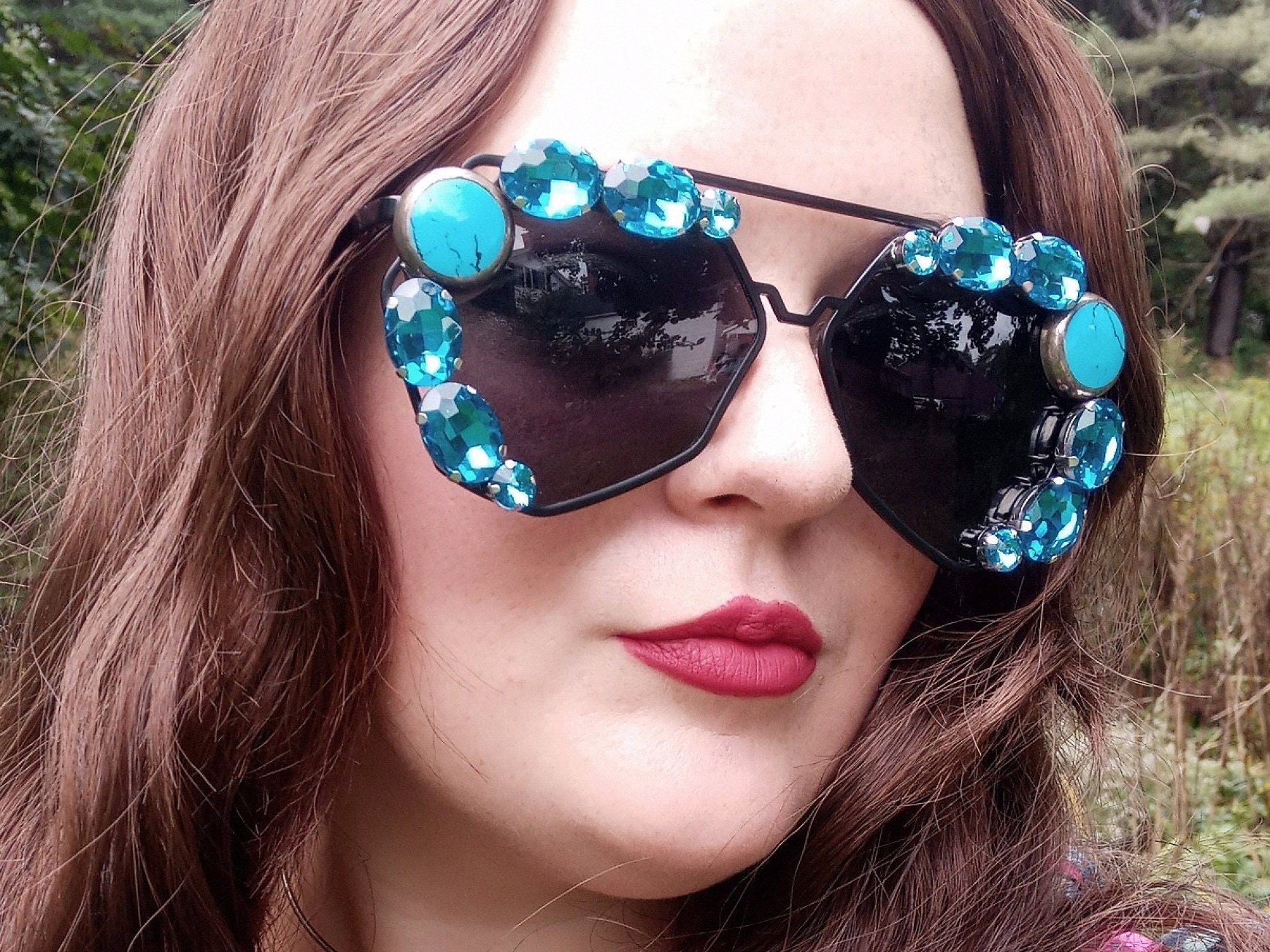 BLACK & BLUE - Funky Geometric Aviator Sunglasses W  display picture 2
