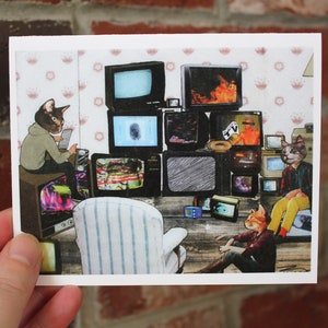 ON TV #135 - Cat People & Vintage Television Biglietto di auguri / Biglietto di ringraziamento - Biglietti di auguri vuoti all'interno per qualsiasi occasione - Unici