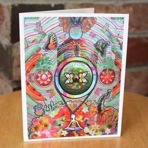 GITA DI UN GIORNO #137 - Biglietto di auguri con fiori di farfalla di meditazione psichedelica astratta - Biglietti di auguri colorati per ogni occasione
