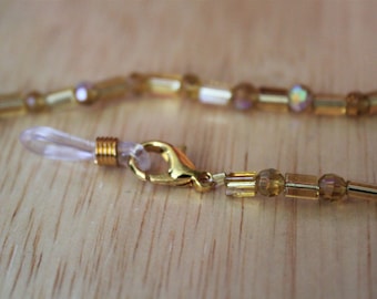 Beaded Gold Colored Chain and Gold Faceted Beads Glasses / Mask Chain - Metal Sunglasses Chain - Stylish Eyewear Accessories