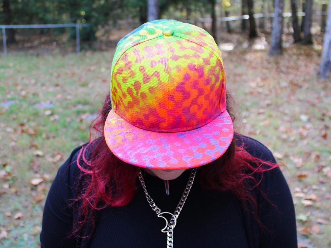 Neon Rope Hat Bright Neon Rainbow Hat - Hand Painted Rainbow Flat Brim Adjustable ...