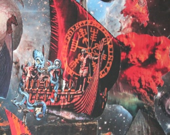 TIMES of PEACE & WAR #1066 - Psychedelic Space Vikings Art Print Poster - 11x14 Inch Art Print - Fantastical Norse Pagan Viking CollageArt