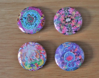 Pack of 4 Psychedelic Collage Buttons - Button Pin - Art Badges - Trippy Artwork Pins - Artistic Flair for All Ages - Cute Artsy Badge Pins