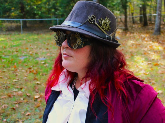 Subtle Brown Felt Steampunk Fedora Hat - Brown and Antique  display picture 3
